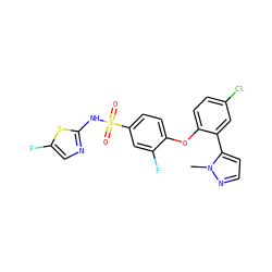 Cn1nccc1-c1cc(Cl)ccc1Oc1ccc(S(=O)(=O)Nc2ncc(F)s2)cc1F ZINC000095581423