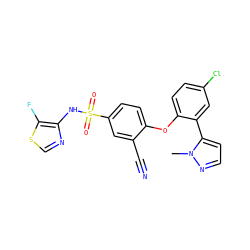 Cn1nccc1-c1cc(Cl)ccc1Oc1ccc(S(=O)(=O)Nc2ncsc2F)cc1C#N ZINC000095580736