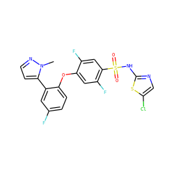 Cn1nccc1-c1cc(F)ccc1Oc1cc(F)c(S(=O)(=O)Nc2ncc(Cl)s2)cc1F ZINC000095581102