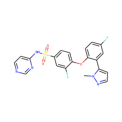 Cn1nccc1-c1cc(F)ccc1Oc1ccc(S(=O)(=O)Nc2ccncn2)cc1F ZINC000095584173