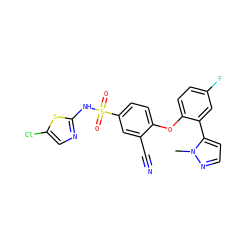 Cn1nccc1-c1cc(F)ccc1Oc1ccc(S(=O)(=O)Nc2ncc(Cl)s2)cc1C#N ZINC000095585587