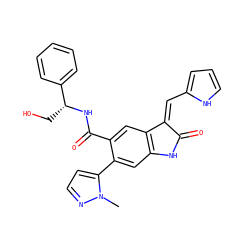 Cn1nccc1-c1cc2c(cc1C(=O)N[C@H](CO)c1ccccc1)/C(=C/c1ccc[nH]1)C(=O)N2 ZINC001772583640