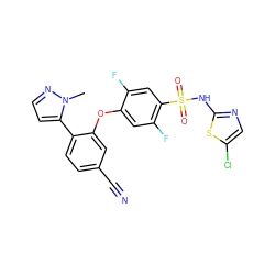 Cn1nccc1-c1ccc(C#N)cc1Oc1cc(F)c(S(=O)(=O)Nc2ncc(Cl)s2)cc1F ZINC000095585882