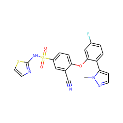 Cn1nccc1-c1ccc(F)cc1Oc1ccc(S(=O)(=O)Nc2nccs2)cc1C#N ZINC000095580887