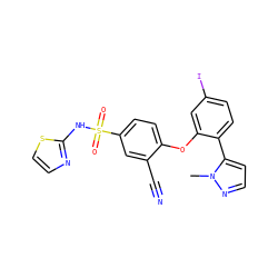 Cn1nccc1-c1ccc(I)cc1Oc1ccc(S(=O)(=O)Nc2nccs2)cc1C#N ZINC000095581302
