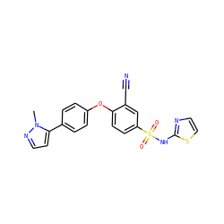 Cn1nccc1-c1ccc(Oc2ccc(S(=O)(=O)Nc3nccs3)cc2C#N)cc1 ZINC000095585412