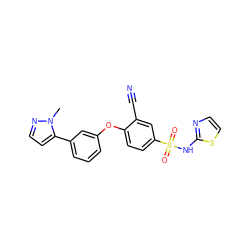 Cn1nccc1-c1cccc(Oc2ccc(S(=O)(=O)Nc3nccs3)cc2C#N)c1 ZINC000095584515