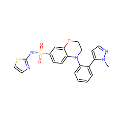 Cn1nccc1-c1ccccc1N1CCOc2cc(S(=O)(=O)Nc3nccs3)ccc21 ZINC000220195618