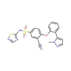 Cn1nccc1-c1ccccc1Oc1ccc(S(=O)(=O)Nc2ncns2)cc1C#N ZINC000095584336