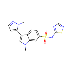 Cn1nccc1-c1cn(C)c2cc(S(=O)(=O)Nc3ncns3)ccc12 ZINC000205426010