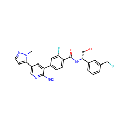 Cn1nccc1-c1cnc(N)c(-c2ccc(C(=O)N[C@H](CO)c3cccc(CF)c3)c(F)c2)c1 ZINC001772572329