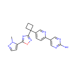 Cn1nccc1-c1nc(C2(c3ccc(-c4cnc(N)nc4)nc3)CCC2)no1 ZINC000096175529