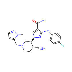 Cn1nccc1CN1CC[C@@H](C#N)[C@H](n2cc(C(N)=O)c(Nc3ccc(F)cc3)n2)C1 ZINC000204968036