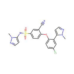 Cn1nccc1NS(=O)(=O)c1ccc(Oc2ccc(Cl)cc2-c2ccnn2C)c(C#N)c1 ZINC000095583540