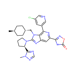 Cn1ncnc1[C@H]1CCCN1c1nc2cc(-c3noc(=O)[nH]3)nc(-c3cncc(Cl)c3)c2n1C[C@H]1CC[C@H](C)CC1 ZINC000261159974