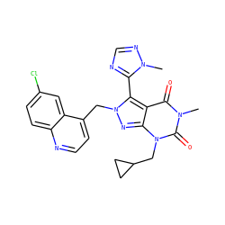 Cn1ncnc1-c1c2c(=O)n(C)c(=O)n(CC3CC3)c2nn1Cc1ccnc2ccc(Cl)cc12 ZINC000084690662