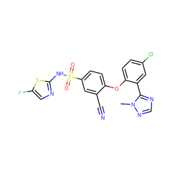 Cn1ncnc1-c1cc(Cl)ccc1Oc1ccc(S(=O)(=O)Nc2ncc(F)s2)cc1C#N ZINC000095583310