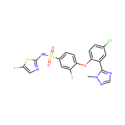 Cn1ncnc1-c1cc(Cl)ccc1Oc1ccc(S(=O)(=O)Nc2ncc(F)s2)cc1F ZINC000095584344