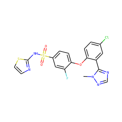 Cn1ncnc1-c1cc(Cl)ccc1Oc1ccc(S(=O)(=O)Nc2nccs2)cc1F ZINC000095583562