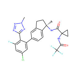 Cn1nnc(-c2c(F)cc(Cl)cc2-c2ccc3c(c2)CC[C@@]3(C)NC(=O)C2(NC(=O)C(F)(F)F)CC2)n1 ZINC000169697139