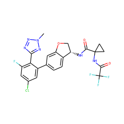 Cn1nnc(-c2c(F)cc(Cl)cc2-c2ccc3c(c2)OC[C@@H]3NC(=O)C2(NC(=O)C(F)(F)F)CC2)n1 ZINC000169697143