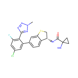 Cn1nnc(-c2c(F)cc(Cl)cc2-c2ccc3c(c2)SC[C@@H]3NC(=O)C2(N)CC2)n1 ZINC000169697156