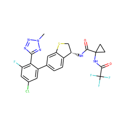 Cn1nnc(-c2c(F)cc(Cl)cc2-c2ccc3c(c2)SC[C@@H]3NC(=O)C2(NC(=O)C(F)(F)F)CC2)n1 ZINC000169697145