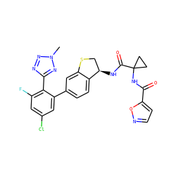 Cn1nnc(-c2c(F)cc(Cl)cc2-c2ccc3c(c2)SC[C@H]3NC(=O)C2(NC(=O)c3ccno3)CC2)n1 ZINC000142234741