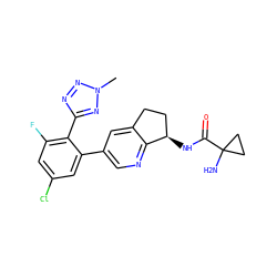 Cn1nnc(-c2c(F)cc(Cl)cc2-c2cnc3c(c2)CC[C@H]3NC(=O)C2(N)CC2)n1 ZINC000142249205