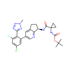 Cn1nnc(-c2c(F)cc(Cl)cc2-c2cnc3c(c2)CC[C@H]3NC(=O)C2(NC(=O)OC(C)(C)C)CC2)n1 ZINC000142311858