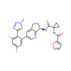 Cn1nnc(-c2c(F)cc(Cl)cc2-c2cnc3c(c2)CC[C@H]3NC(=O)C2(NC(=O)c3ccno3)CC2)n1 ZINC000142248552