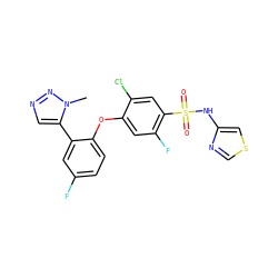 Cn1nncc1-c1cc(F)ccc1Oc1cc(F)c(S(=O)(=O)Nc2cscn2)cc1Cl ZINC000095583876