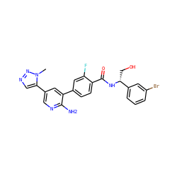 Cn1nncc1-c1cnc(N)c(-c2ccc(C(=O)N[C@H](CO)c3cccc(Br)c3)c(F)c2)c1 ZINC001772615868