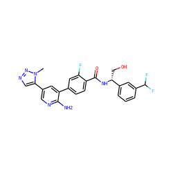 Cn1nncc1-c1cnc(N)c(-c2ccc(C(=O)N[C@H](CO)c3cccc(C(F)F)c3)c(F)c2)c1 ZINC001772627614