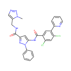 Cn1nncc1CNC(=O)c1cc(NC(=O)c2cc(-c3ccccn3)c(Cl)cc2Cl)n(-c2ccccc2)n1 ZINC001772633583