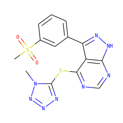 Cn1nnnc1Sc1ncnc2[nH]nc(-c3cccc(S(C)(=O)=O)c3)c12 ZINC000114806895