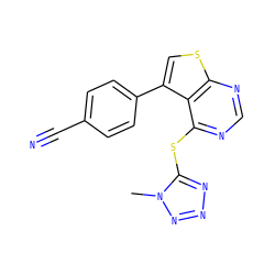 Cn1nnnc1Sc1ncnc2scc(-c3ccc(C#N)cc3)c12 ZINC000036380186