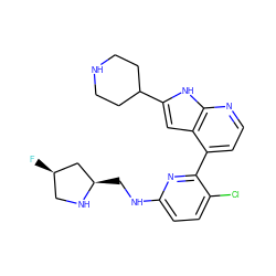 F[C@@H]1CN[C@H](CNc2ccc(Cl)c(-c3ccnc4[nH]c(C5CCNCC5)cc34)n2)C1 ZINC000226068981