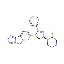 F[C@@H]1CNCC[C@H]1n1cc(-c2ccc3c(c2)Cc2c[nH]nc2-3)c(-c2ccncc2)n1 ZINC000071331425