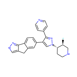 F[C@H]1CNCC[C@@H]1n1cc(-c2ccc3c(c2)Cc2c[nH]nc2-3)c(-c2ccncc2)n1 ZINC000071341225