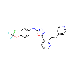 FC(F)(Cl)Oc1ccc(Nc2nnc(-c3cccnc3CCc3ccncc3)o2)cc1 ZINC000014946589