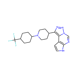 FC(F)(F)C1CCC(N2CCC(c3nnn4cnc5[nH]ccc5c34)CC2)CC1 ZINC001772609182