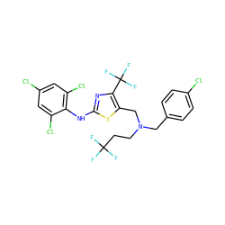 FC(F)(F)CCN(Cc1ccc(Cl)cc1)Cc1sc(Nc2c(Cl)cc(Cl)cc2Cl)nc1C(F)(F)F ZINC000028133754