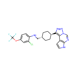 FC(F)(F)Oc1ccc(NC[C@H]2CC[C@H](c3nnn4cnc5[nH]ccc5c34)CC2)c(Cl)c1 ZINC001772573496
