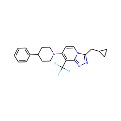 FC(F)(F)c1c(N2CCC(c3ccccc3)CC2)ccn2c(CC3CC3)nnc12 ZINC000079017198