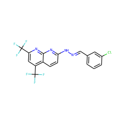 FC(F)(F)c1cc(C(F)(F)F)c2ccc(N/N=C/c3cccc(Cl)c3)nc2n1 ZINC000008673001