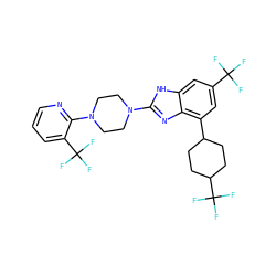 FC(F)(F)c1cc(C2CCC(C(F)(F)F)CC2)c2nc(N3CCN(c4ncccc4C(F)(F)F)CC3)[nH]c2c1 ZINC000038157638