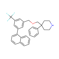 FC(F)(F)c1cc(COCC2(c3ccccc3)CCNCC2)cc(-c2cccc3ccccc23)c1 ZINC000144165436