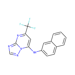 FC(F)(F)c1cc(Nc2ccc3ccccc3c2)n2ncnc2n1 ZINC000040410385