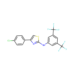 FC(F)(F)c1cc(Nc2nc(-c3ccc(Cl)cc3)cs2)cc(C(F)(F)F)c1 ZINC000253589425